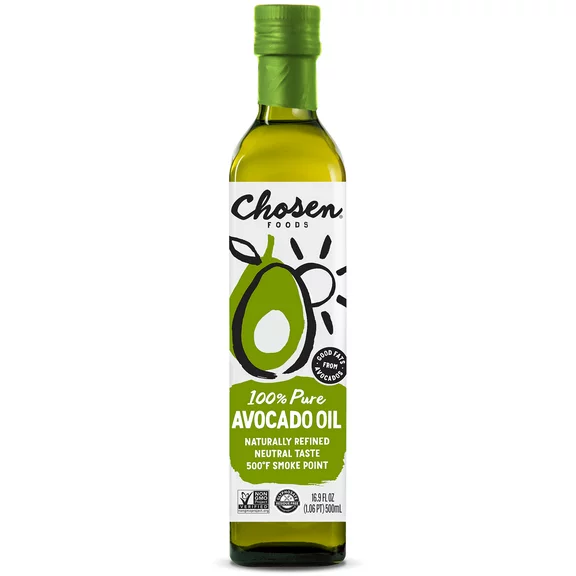 Chosen Foods 100% Pure Avocado Oil, 16.9 floz Glass Bottle, Non-GMO
