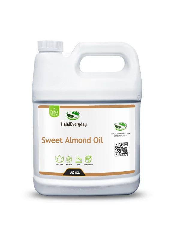 Sweet Almond Oil 32 oz. - 100% Pure Natural Organic Virgin Cold Pressed Additive Free Non-GMO For Hair Skin Massage Cosmetic Use - HalalEveryDay