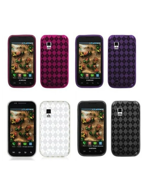 4-pack TPU Gel Case for Samsung Galaxy S i500 (Verizon) - Argyle Pink, Purple, Clear, Smoke
