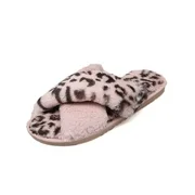 Pccdrv Women's Leopard Print Comfort Warm Peep Toe Flat Slippers Shoes