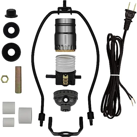 Creative Hobbies Lamp Kit for Liquor Bottles, Wine Bottles - Includes All Adapters and Parts - Black Finish Hardware and Metallic Grey Socket