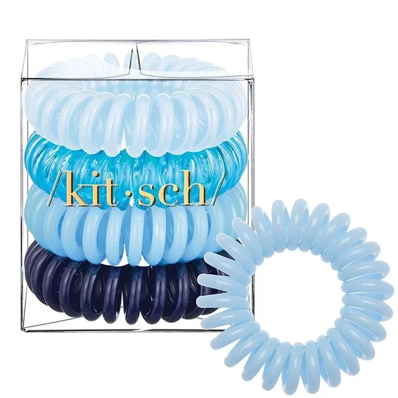 Kitsch Spiral Hair Ties, Coil Hair Ties, Phone Cord Hair Ties, Hair Coils - 4 Pcs, Denim