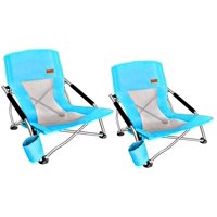 Nice C Low Beach Camping Folding Chair, Ultralight Backpacking Chair with Cup Holder & Carry Bag Compact & Heavy Duty Outdoor, Indoor(2 Pack of Blue)