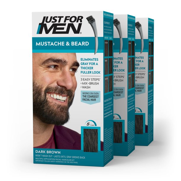 Just For Men Mustache and Beard Coloring for Gray Hair, M-45 Dark Brown, 3 Pack