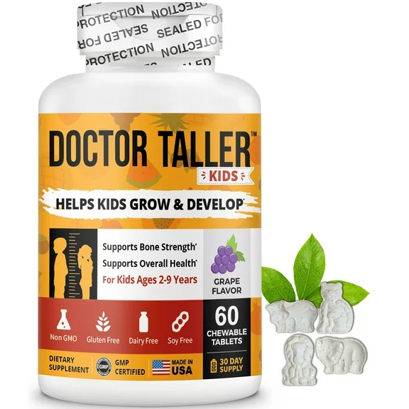 NuBest Doctor Taller - Kidz -  Age 2  - Multivitamins and Multiminerals for healthy Bone Growth and Bone Health, Grape Flavor, 60 Chewable Tablets