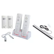 Insten Nintendo Wii / Wii U Remote Charger Control Dual Charging Station White + Wired Sensor Bar for Nintendo Wii / Wii U