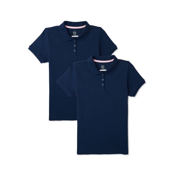Wonder Nation Girls Plus School Uniform Short Sleeve Interlock Polo Shirt, 2-Pack, Sizes 10-16