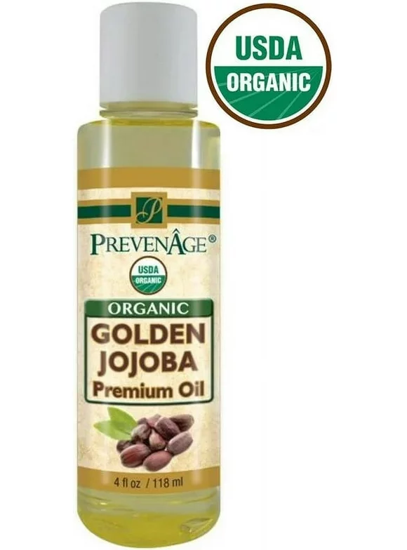 Golden Jojoba Oil 4 Oz (118 mL) - USDA Organic - 100% Pure Jojoba Oil for Skincare and Haircare - Premium Grade - Cold Pressed - Carrier Oil by Prevenage Made in USA / Fast Shipping