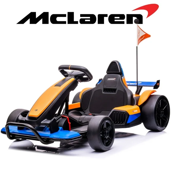 iYofe 24V Electric Ride on Car for Kids Ages 6-12, Mclaren Racing Go Kart with Bluetooth, Flag, Safety Belt, 2 Speeds Switch, One Button Start, Powered Ride on Toy for Boy Girl Birthday Gift, Orange