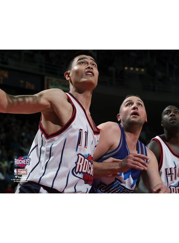 Yao Ming & Greg Ostertag Houston Rockets vs. Utah Jazz Unsigned Hardwood Classics Rebounding Photograph