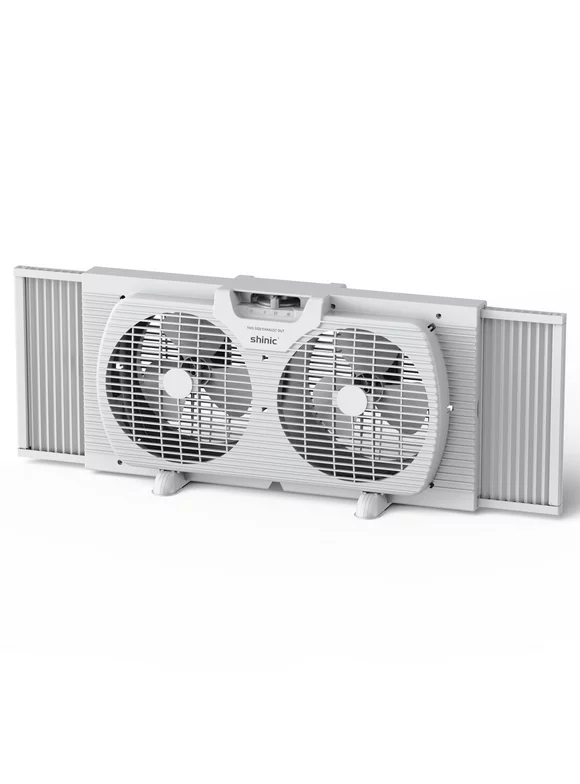 Shinic 3-Speed Twin Window Fan with Removable Bug Screen,Auto-Locking Expanders,BP3-9T,White