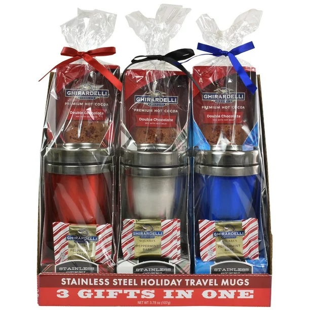 3pk Ghirardelli Christmas Travel Mugs in 3 Assorted Colors 3.7 oz, 9 Piece