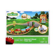 Fisher Price Sesame Street Natural Wood Train Set for Toddlers, 29-Piece - Kids Tracks Set with Magnetic Train Cars, Bridge and Figure-8 Track, Elmo, Abby Cadabby, and Oscar the Grouch Characters