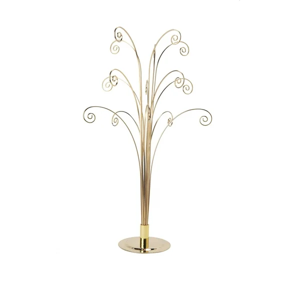 Creative Hobbies 20 Inch Tall Ornament Display Tree, Bright Brass Plated, Holds 15 Ornaments