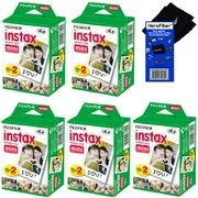 Fujifilm Instax Mini Twin Pack Instant Film - 5 pack (100 sheets) for Fujifilm Instax Mini 7s, Mini 8, Mini 9, Mini 25, Mini 50S, Mini 90, SP-1 & SP-2 Smartphone Printer + HeroFiber Cleaning Cloth