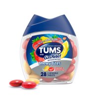 TUMS Chewy Bites Chewable Antacid Tablets With Gas Relief, Lemon/Strawberry, 28 Count