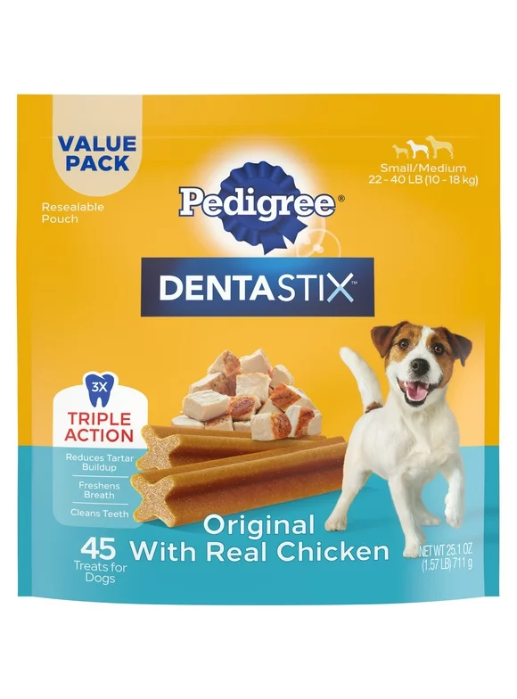 Pedigree Dentastix Small/Medium Dog Treats Original Flavor Dental Bones, 1.57 lb. Value Pack (45 Treats)
