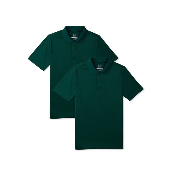 Wonder Nation Boys’ School Uniform Short Sleeve Performance Polo Shirt, 2-Pack, Sizes 4-18