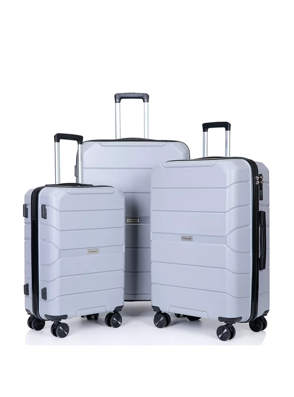 Tripcomp Hardshell Luggage Set,Carry-on,Lightweight Suitcase Set of 3Piece with Spinner Wheels,TSA Lock,20inch/24inch/28inch(Silver)