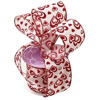 Valentine's Day Hearts Wired Ribbon  2 1/2" x 10 Yards, Metallic Red Glitter Hearts on White Ribbon, Christmas, Wreath, Swag, Dcor, Gift Wrap, Hair Bow, I Love You, Bows