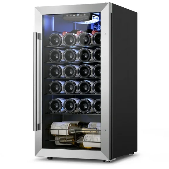 Yeego Wine Refrigerator Cooler, Freestanding Compact Wine Fridge in Stainless Steel, 27 Bottle
