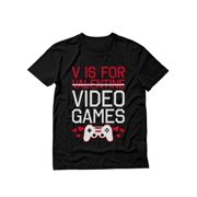 Tstars Mens Valentine's Day Love V Is for Video Games Funny Humor Gamer Men Gift Idea for Him Husband T Shirt