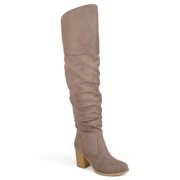 Brinley Co. Women's Extra Wide Calf Ruched Stacked Heel Faux Suede Over-the-knee Boots
