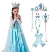 Princess Costumes Birthday Dress Up for Little Girls with Crown,Wig,Gloves Accessories 2-7 Years