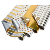 American Greetings Reversible Wrapping Paper, Gold and Silver Plaid, Stripes, Polka Dot and Solids, 4-Rolls, 80 Total Sq. Ft.