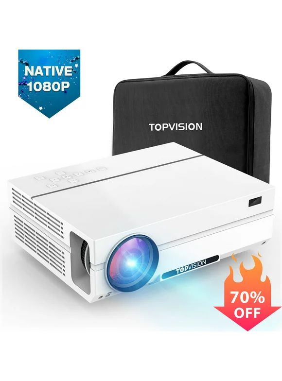 TOPVISION Native 1080P Projector, 7500 Lux Movie Projector, 4K and 300" LCD Display Support, Home Theater Projector for Smartphone/PC/Laptop/PS4/TV Stick/EXCEL/PPT