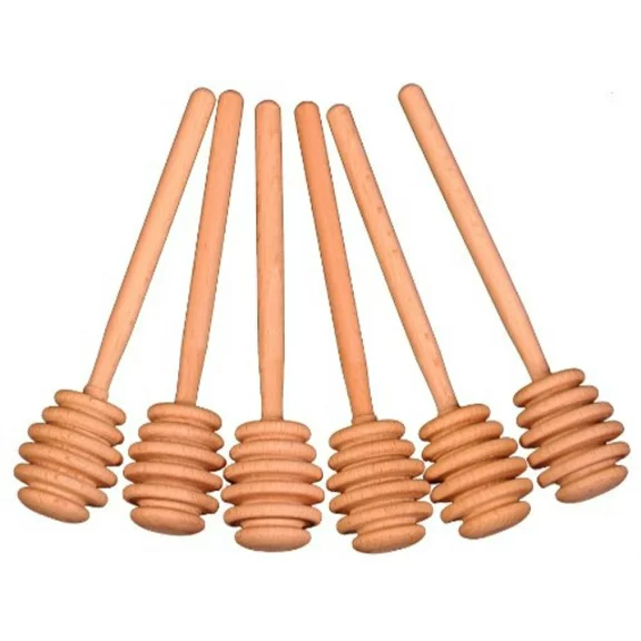 Creative Hobbies 6 Inches Wood Honey Dipper Stick Server for Honey Jar Dispense Drizzle Honey New, Pack of 6