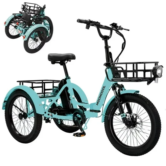 LILYPELLE Electric Folding Tricycle for Adults & Seniors,with 500W Motor & 48v 14.5Ah Detachable lithium battery, 20*3in Fat Tires,Big basket