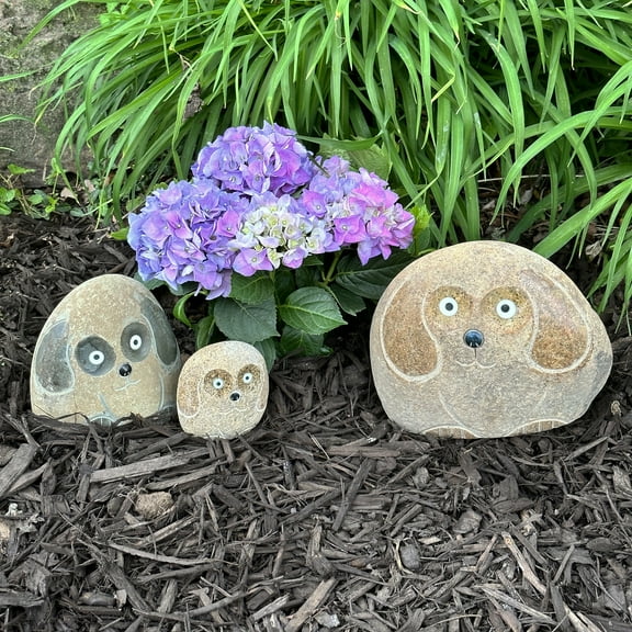 Stone Age Creations Family of Boulder Dogs 3 Pcs 4" 6" 8"