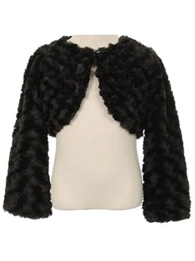 Big Girls' Fluffy Faux Fur Swirl Bolero Jacket Winter Knit Sweater Black 10 (S03K)