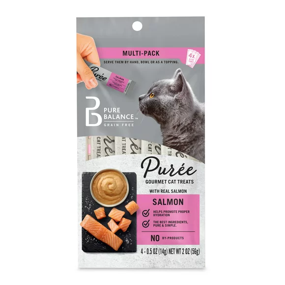 Pure Balance Puree Gourmet Cat Treats with Real Salmon, 0.5 oz, 4 Count