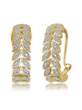 Genuine 0.02 Carat Natural Diamond Accent Earrings In 14K Yellow Gold Plated