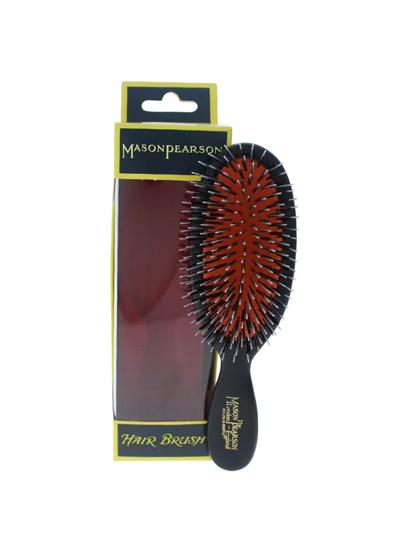 Mason Pearson Nylon & Boar Bristle 10" Oval Pocket Hair Brush, Black, BN4 Dark Ruby