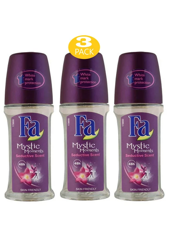 Fa Deodorant 1.7 Ounce Roll-on Mystic Moments, Antiperspirant for Men & Women - 50ml (3 Pack)