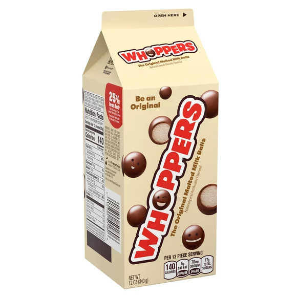 Whoppers, Malted Milk Ball Candy, Movie Snack, 12 oz, Carton