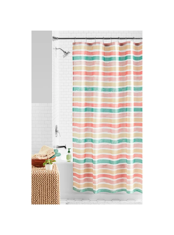 Mainstays Watercolor Multicolor Stripe Polyester Shower Curtain, 72" x 72"