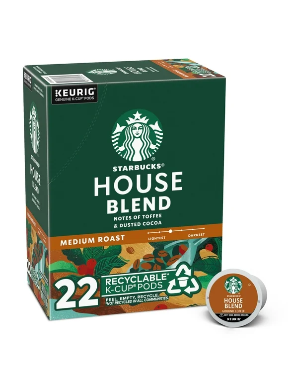 Starbucks House Blend, Medium Roast K-Cup Coffee Pods, 22 Count K Cups