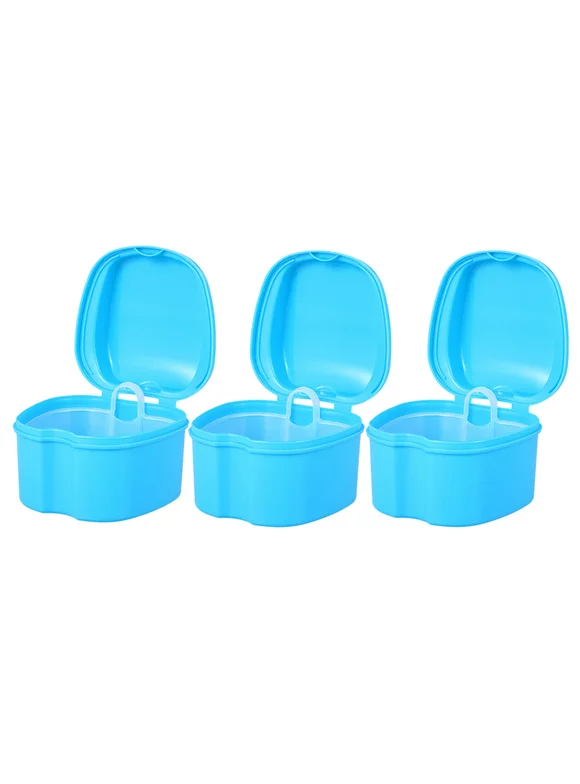 3 Pack Denture Bath Box Case False Storage Box Cleaning Container Rinsing Basket Retainer Appliance Holder Tray