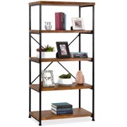 Best Choice Products 5-Tier Rustic Industrial Bookshelf Display Decor Accent w/ Metal Frame, Wood Shelves - Brown