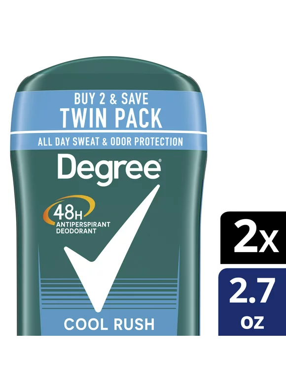Degree Long Lasting Men's Antiperspirant Deodorant Stick Twin Pack, Cool Rush, 2.7 oz