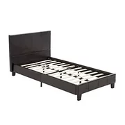 Twin Size Bed Frame - Faux Leather Upholstered Bonded Platform Bed/Panel Bed - with Headboard for Children Teens Adults,Black/Twin