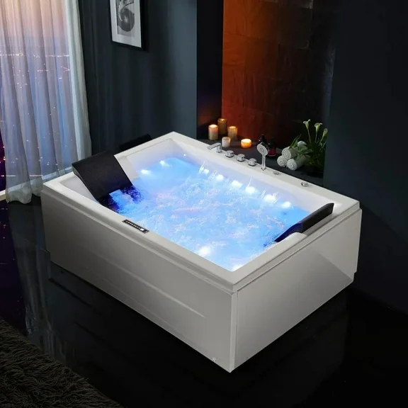 Homary 71" Modern Acrylic Corner Jetted Tub Bathtub Whirlpool Air Massage 3 Sided Apron Tub J02