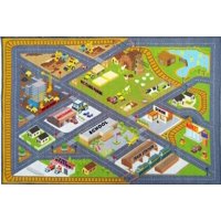 KC CUBS Playtime Collection Country Farm Road Map With Construction Site Educational Learning Area Rug Carpet For Kids and Children Bedroom and Playroom (8' 2" x 9' 10")