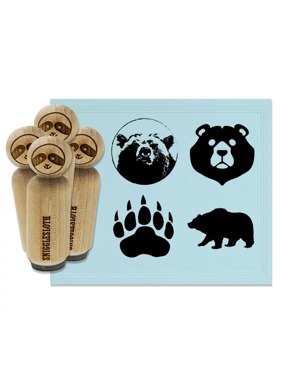 Grizzly Black Bear Head Claw Paw Print Rubber Stamp Set for Scrapbooking Crafting Stamping - Mini 1/2 Inch