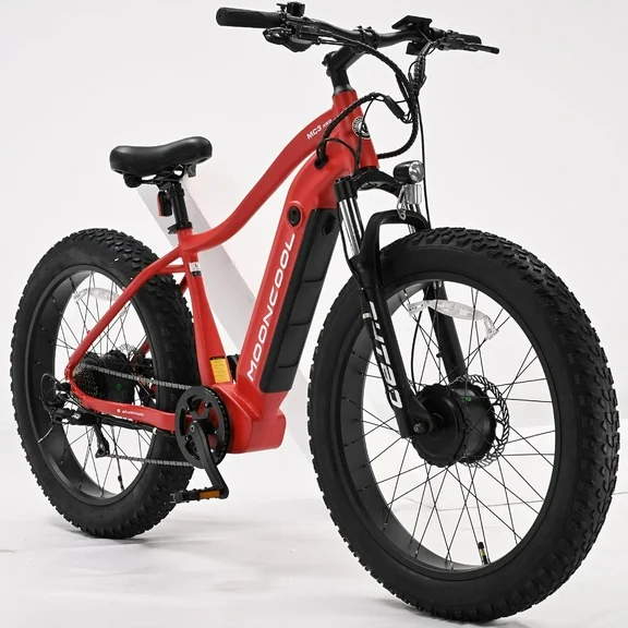 LILYPELLE Adult Electric Mountain Bike AWD with 26"x 4"Fat Tire, 48V 15Ah removable lithium battery, 500W dual motor，19.98MPH 7-Speed for City Touring Trail Off-Road Hunting
