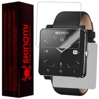 Skinomi Carbon Fiber Silver Skin+Clear Screen Protector for Sony Smartwatch 2